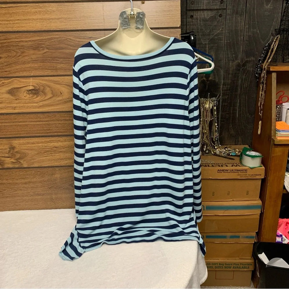 Lane Bryant green/blue bold striped tunic top size 14/16 cute hem - Picture 3 of 6